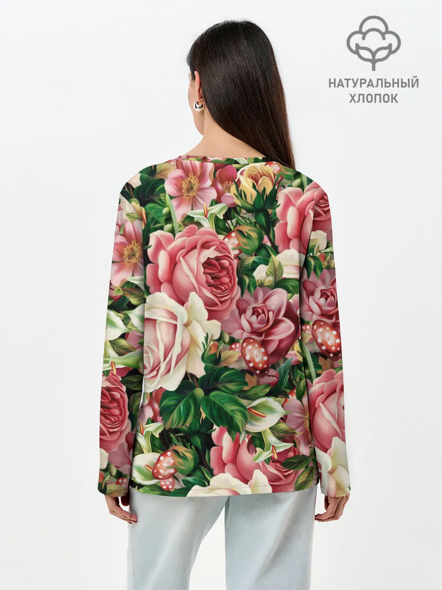 Лонгслив женский. Хлопок / ЦВЕТЫ / FLOWERS / 8 МАРТА