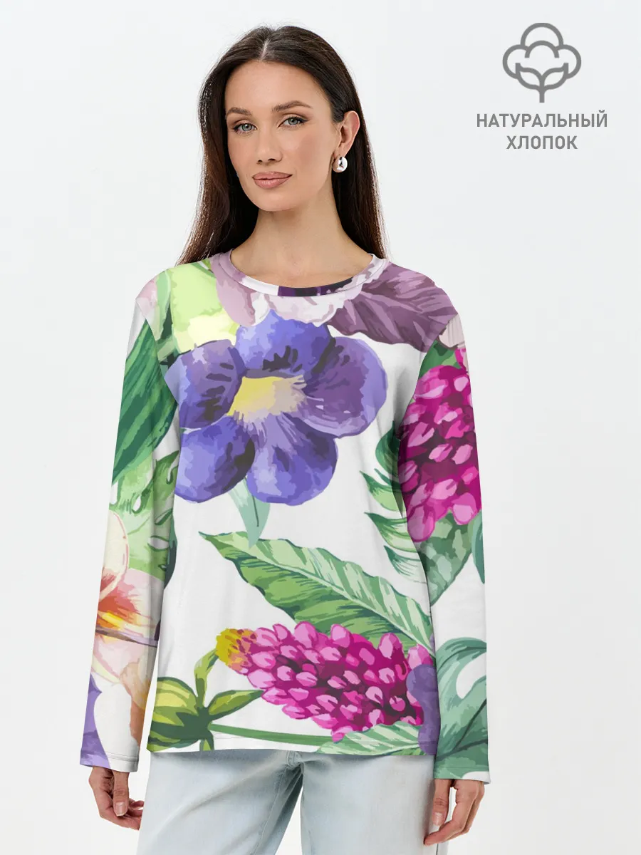 Лонгслив женский. Хлопок / Цветы