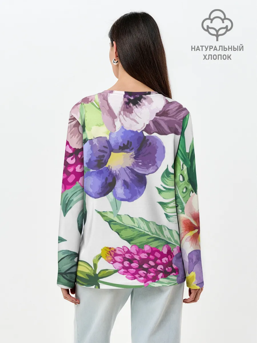 Лонгслив женский. Хлопок / Цветы