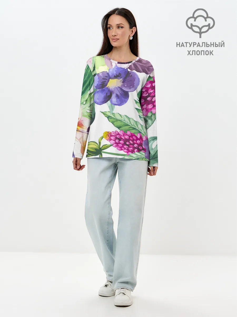 Лонгслив женский. Хлопок / Цветы