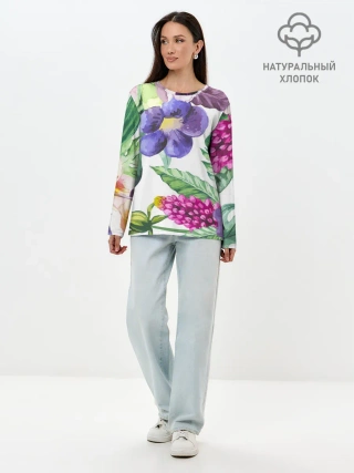 Лонгслив женский. Хлопок / Цветы