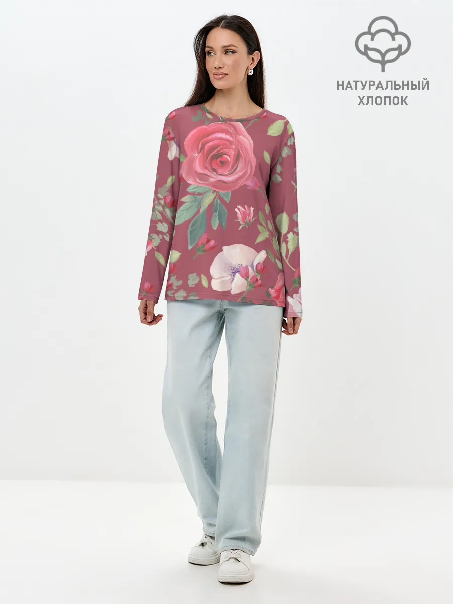 Лонгслив женский. Хлопок / rose