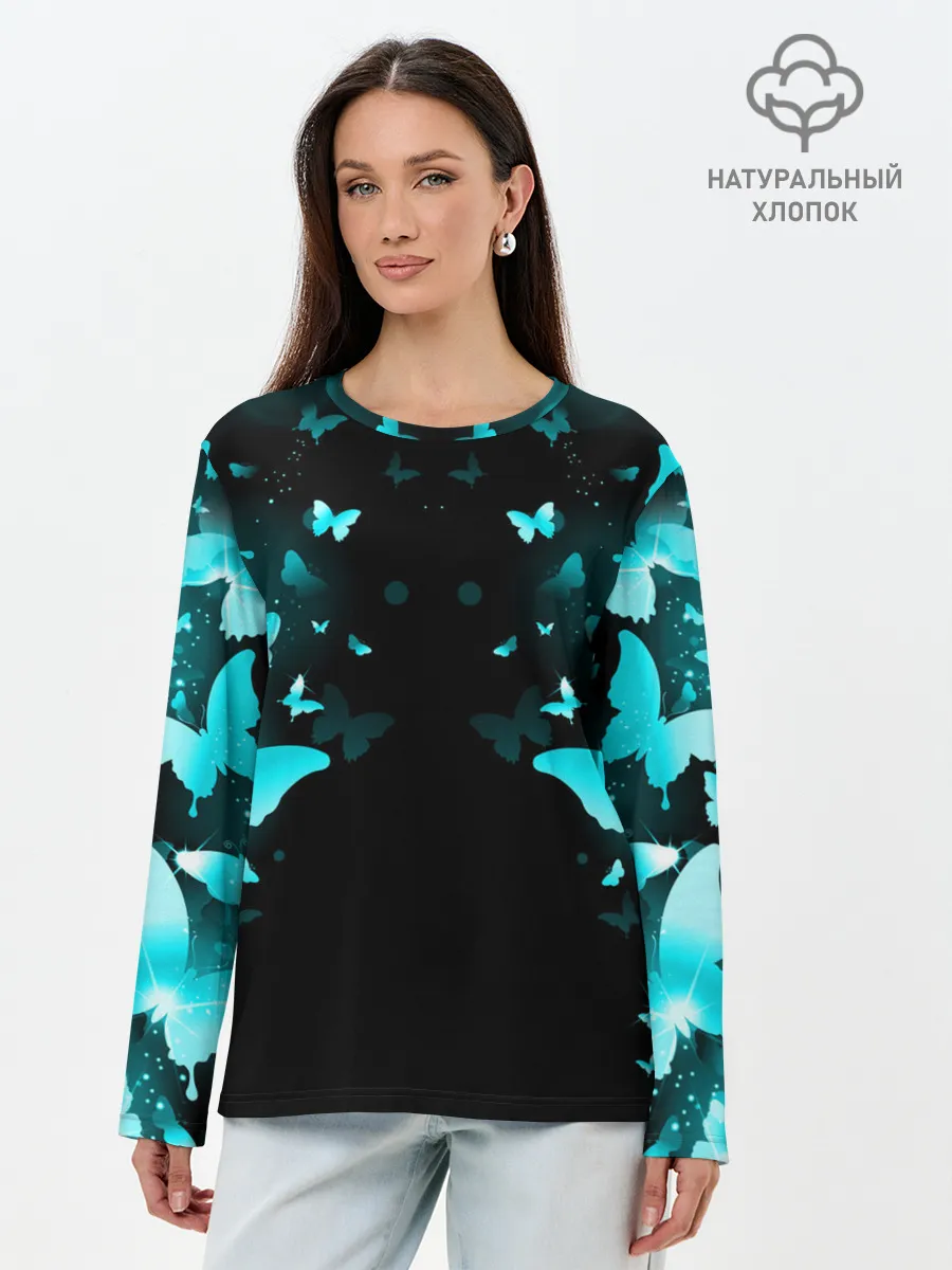 Лонгслив женский. Хлопок / НЕОНОВЫЕ БАБОЧКИ | NEON