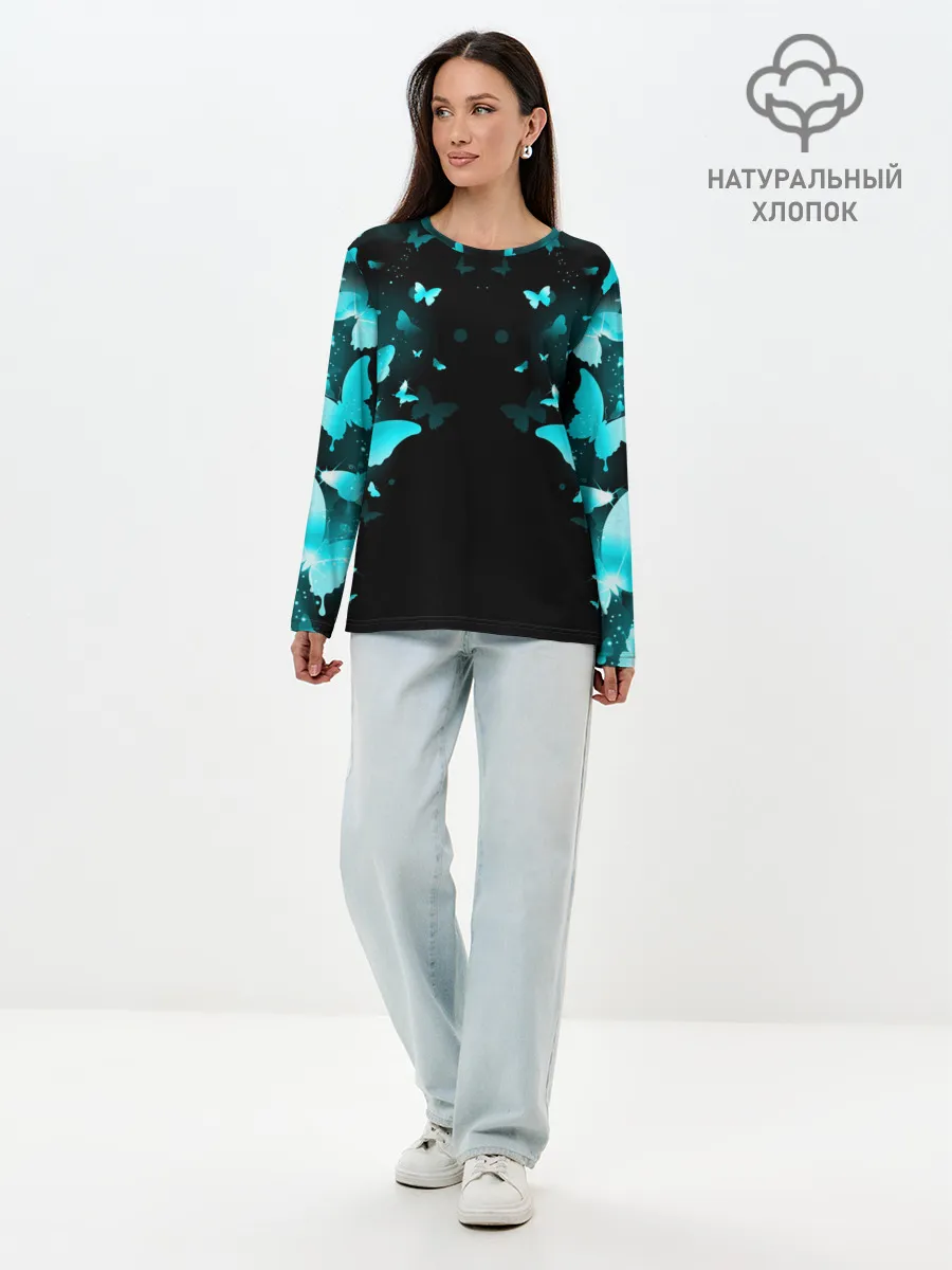 Лонгслив женский. Хлопок / НЕОНОВЫЕ БАБОЧКИ | NEON