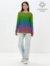 Лонгслив женский. Хлопок / РАДУЖНАЯ ШАХМАТКА
