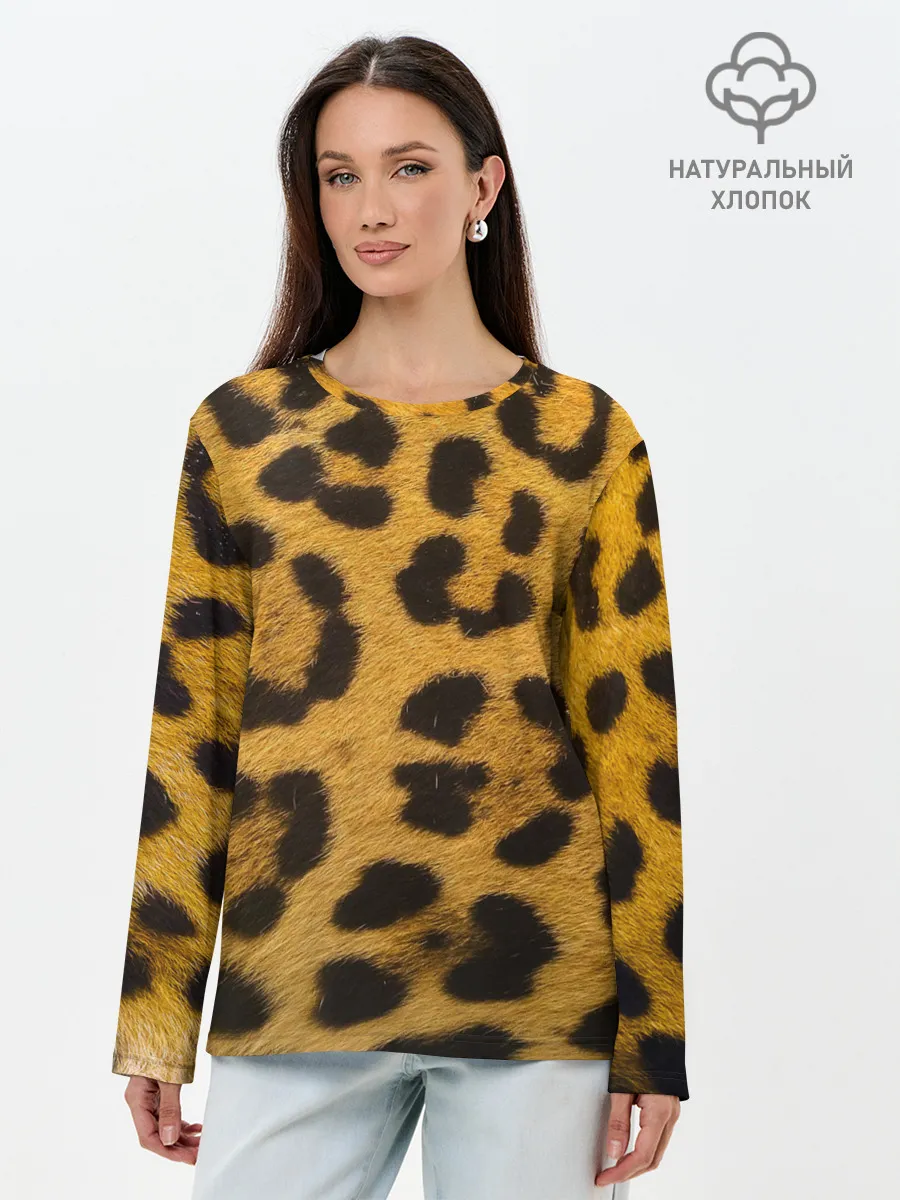 Лонгслив женский. Хлопок / Леопард