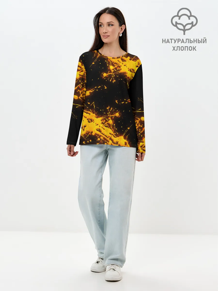Лонгслив женский. Хлопок / БРЫЗГИ КРАСКИ NEON