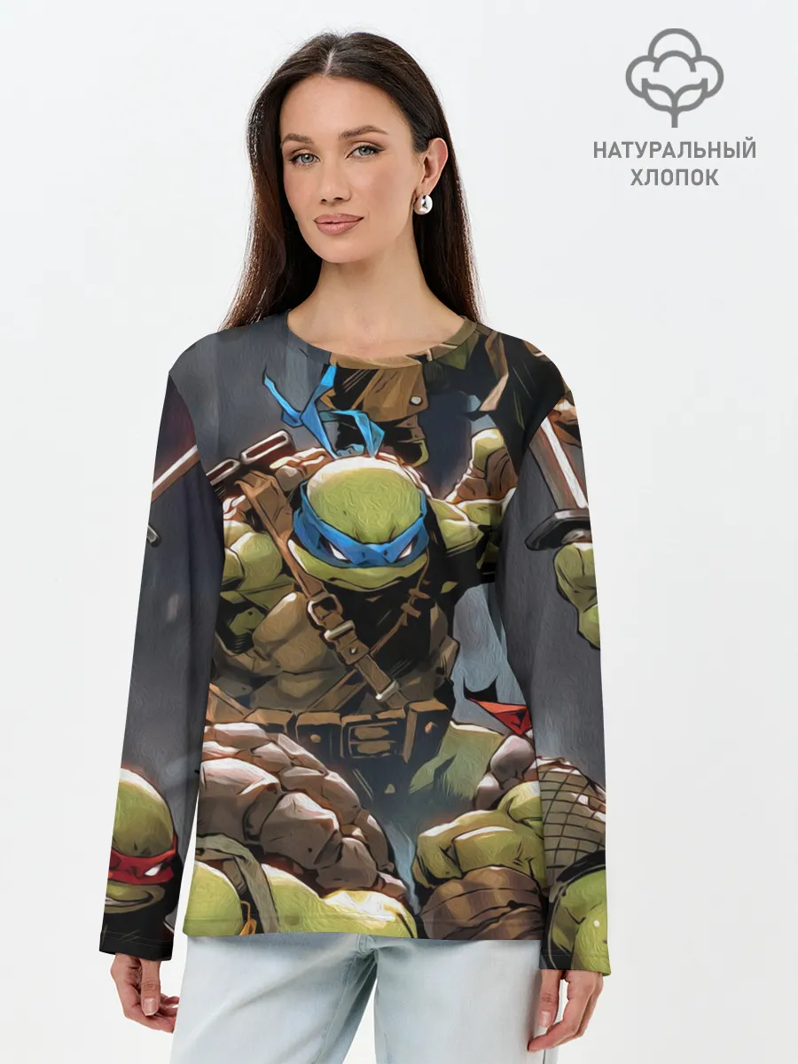 Лонгслив женский. Хлопок / ЧЕРЕПАШКИ