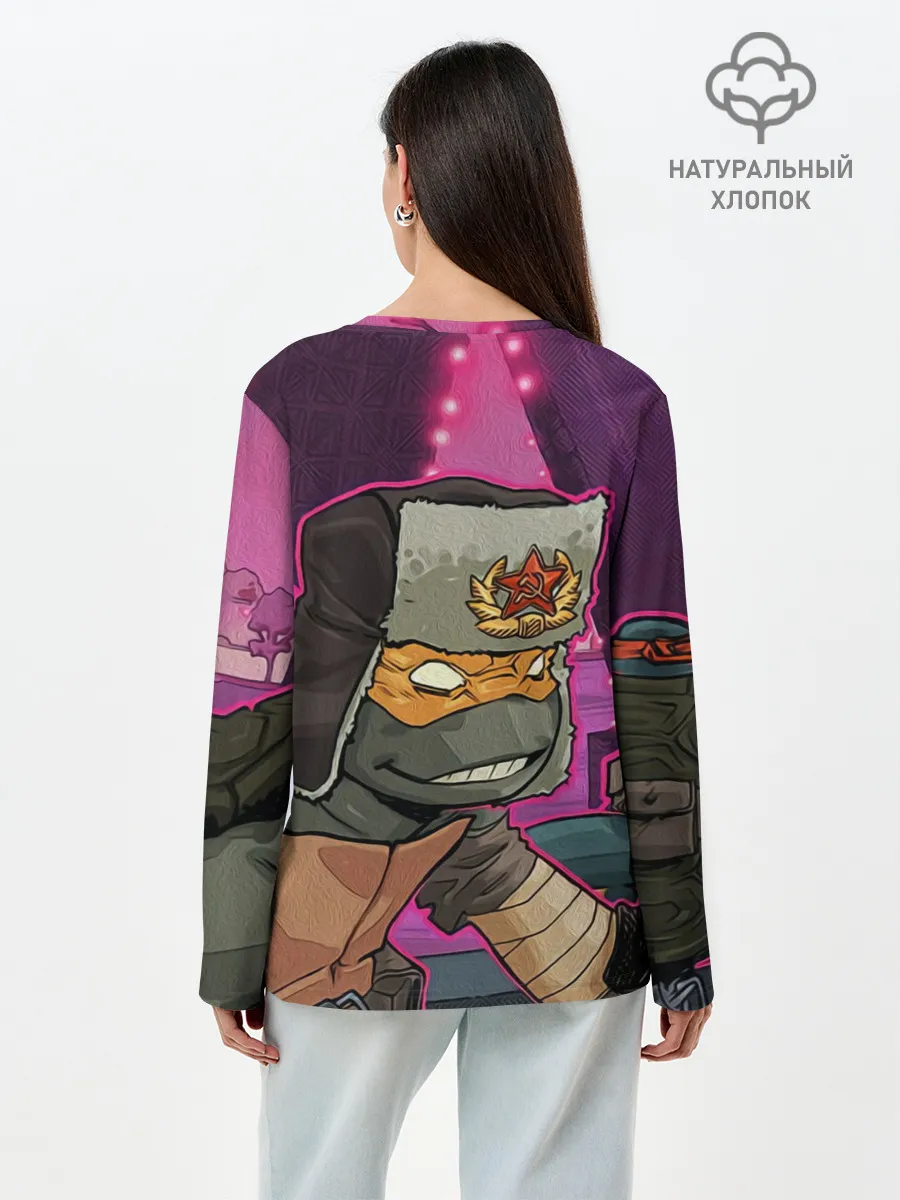 Лонгслив женский. Хлопок / ЧЕРЕПАШКА В УШАНКЕ НИНДЗЯ