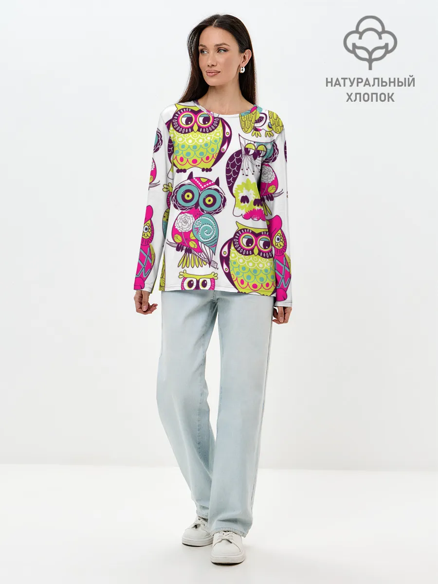 Лонгслив женский. Хлопок / МУДРЫЕ СОВЫ | WISE OWLS