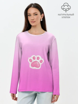 Лонгслив женский. Хлопок / Розовая лапка с подушечками