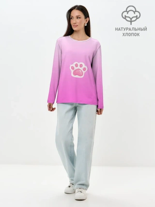 Лонгслив женский. Хлопок / Розовая лапка с подушечками