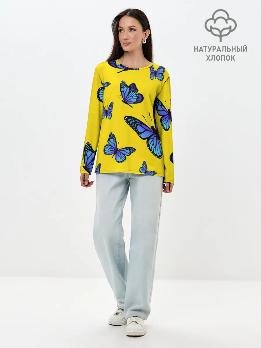 Лонгслив женский. Хлопок / БАБОЧКИ