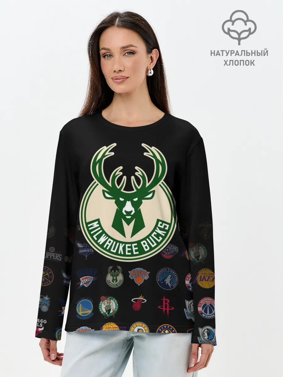Лонгслив женский. Хлопок / Milwaukee Bucks