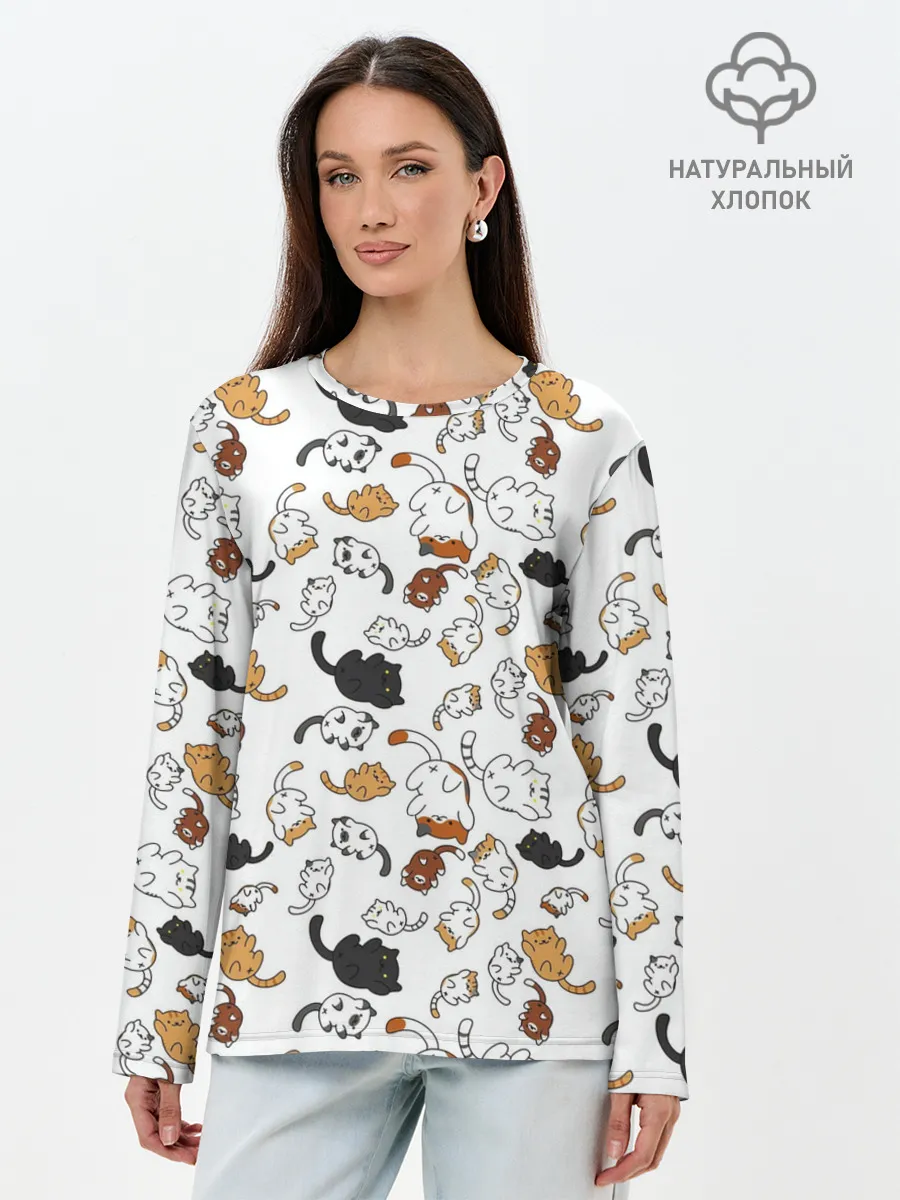 Лонгслив женский. Хлопок / Котики.