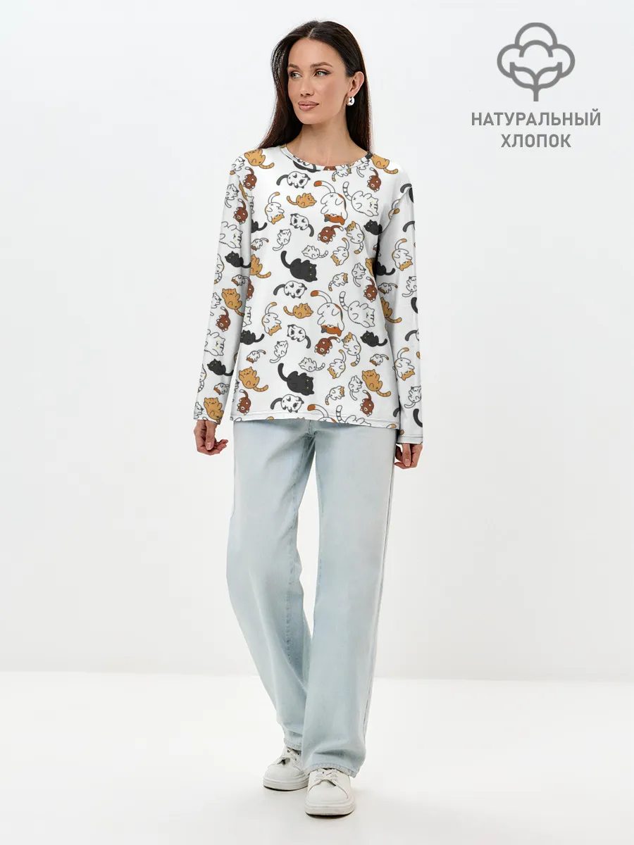 Лонгслив женский. Хлопок / Котики.