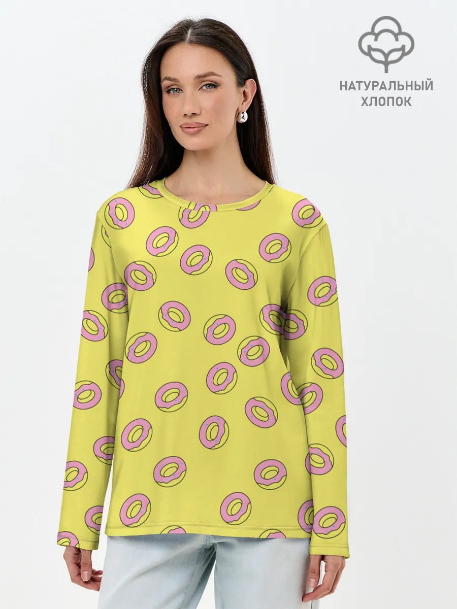 Лонгслив женский. Хлопок / Пончики Донатс.
