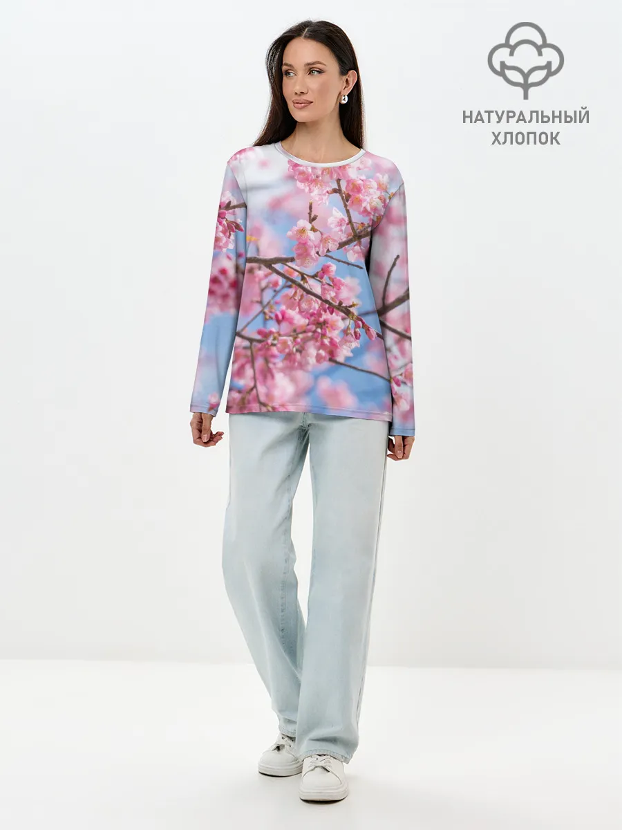 Лонгслив женский. Хлопок / Ветки Сакуры