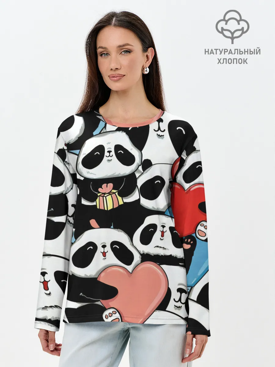 Лонгслив женский. Хлопок / Панды.