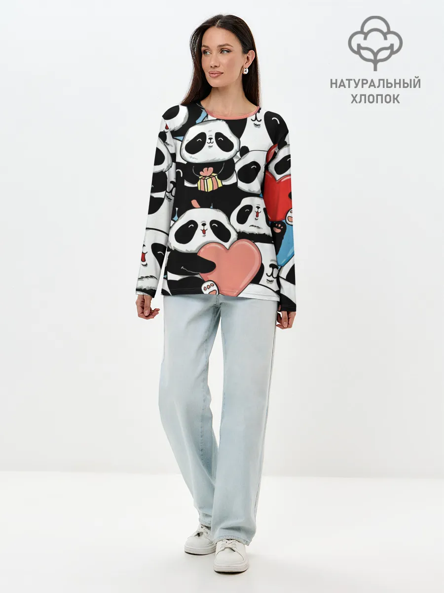 Лонгслив женский. Хлопок / Панды.