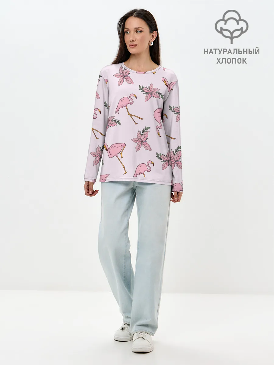 Лонгслив женский. Хлопок / Розовый фламинго