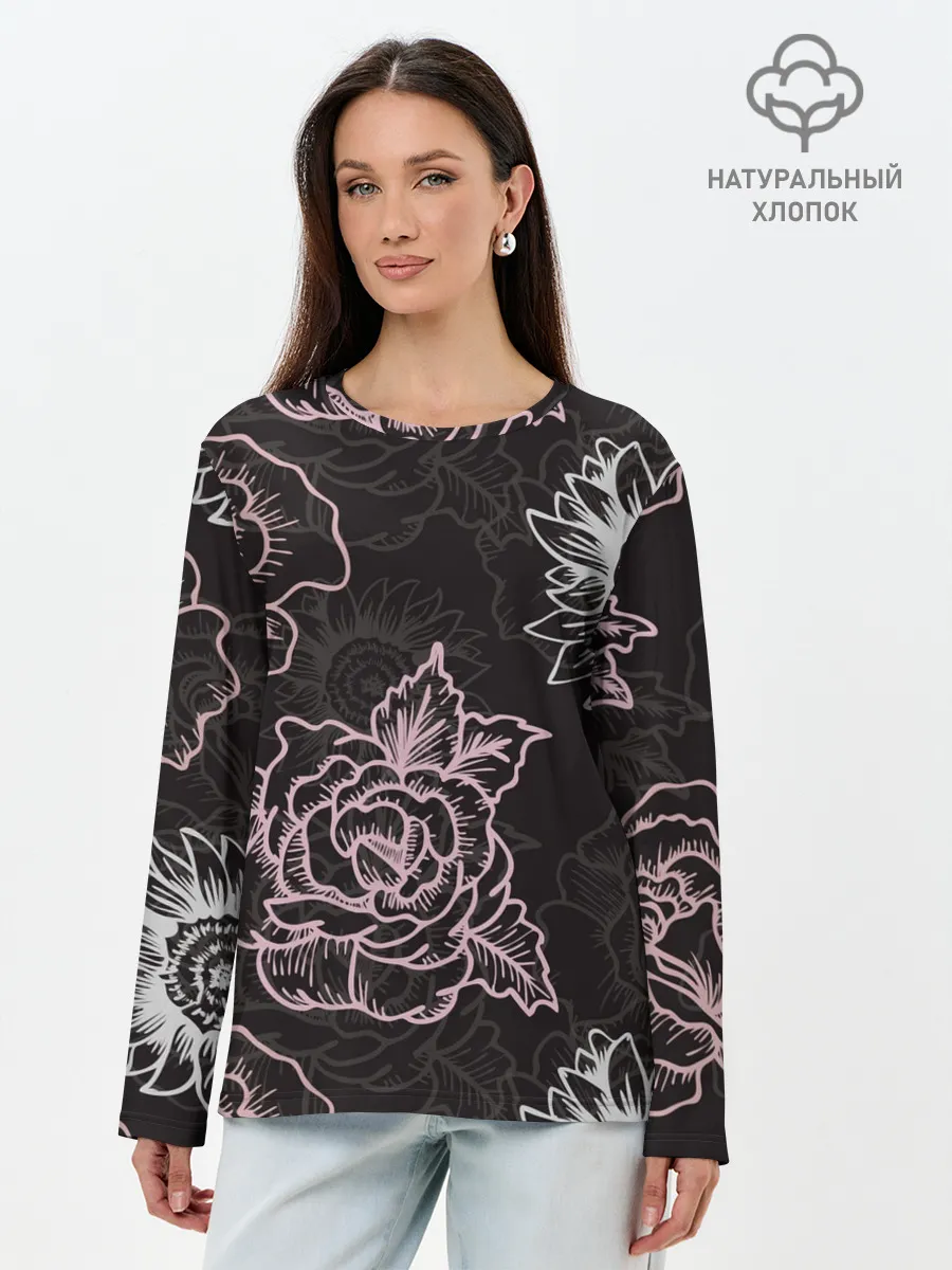 Лонгслив женский. Хлопок / Цветочный узор