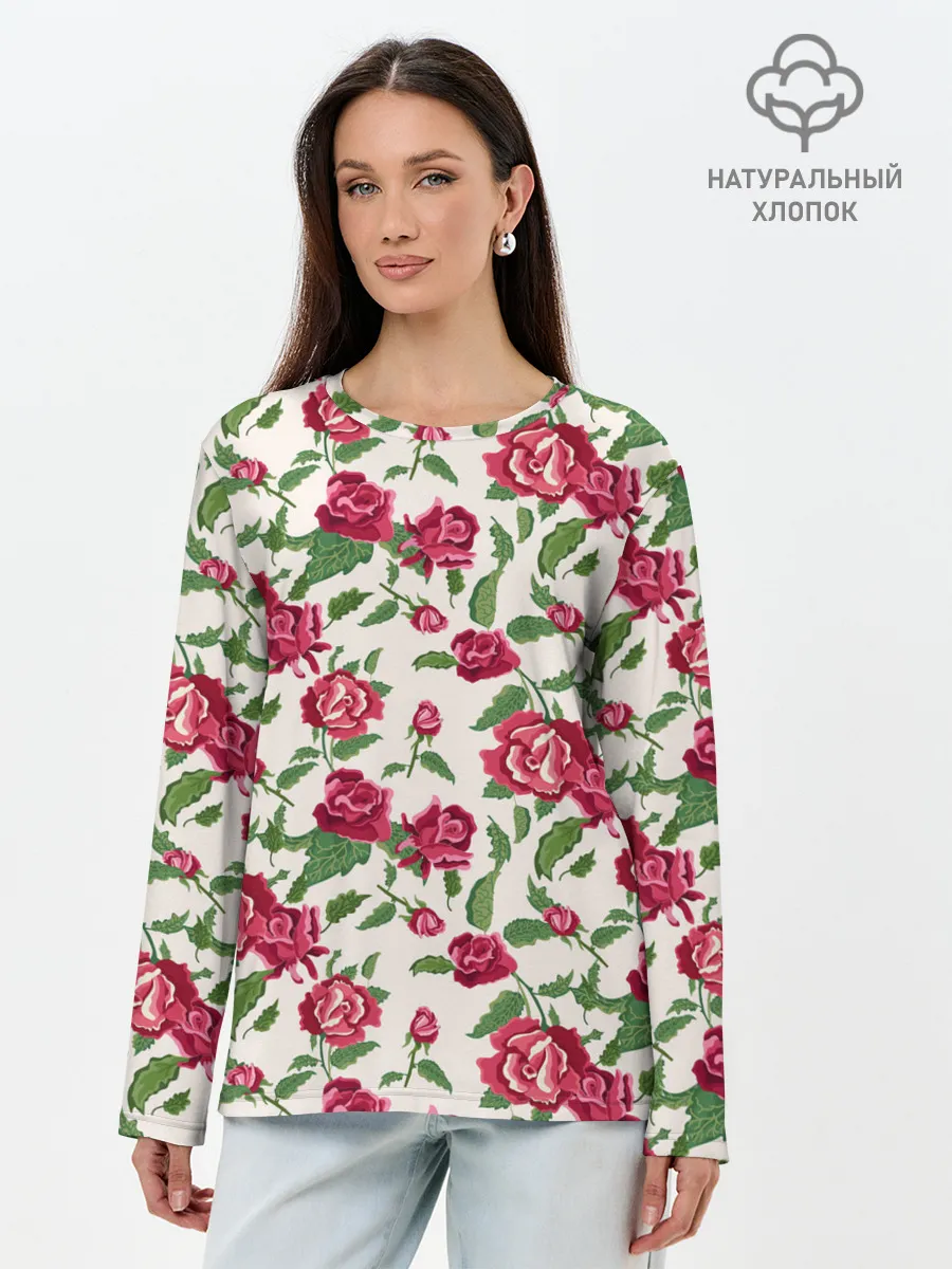 Лонгслив женский. Хлопок / Цветочный узор