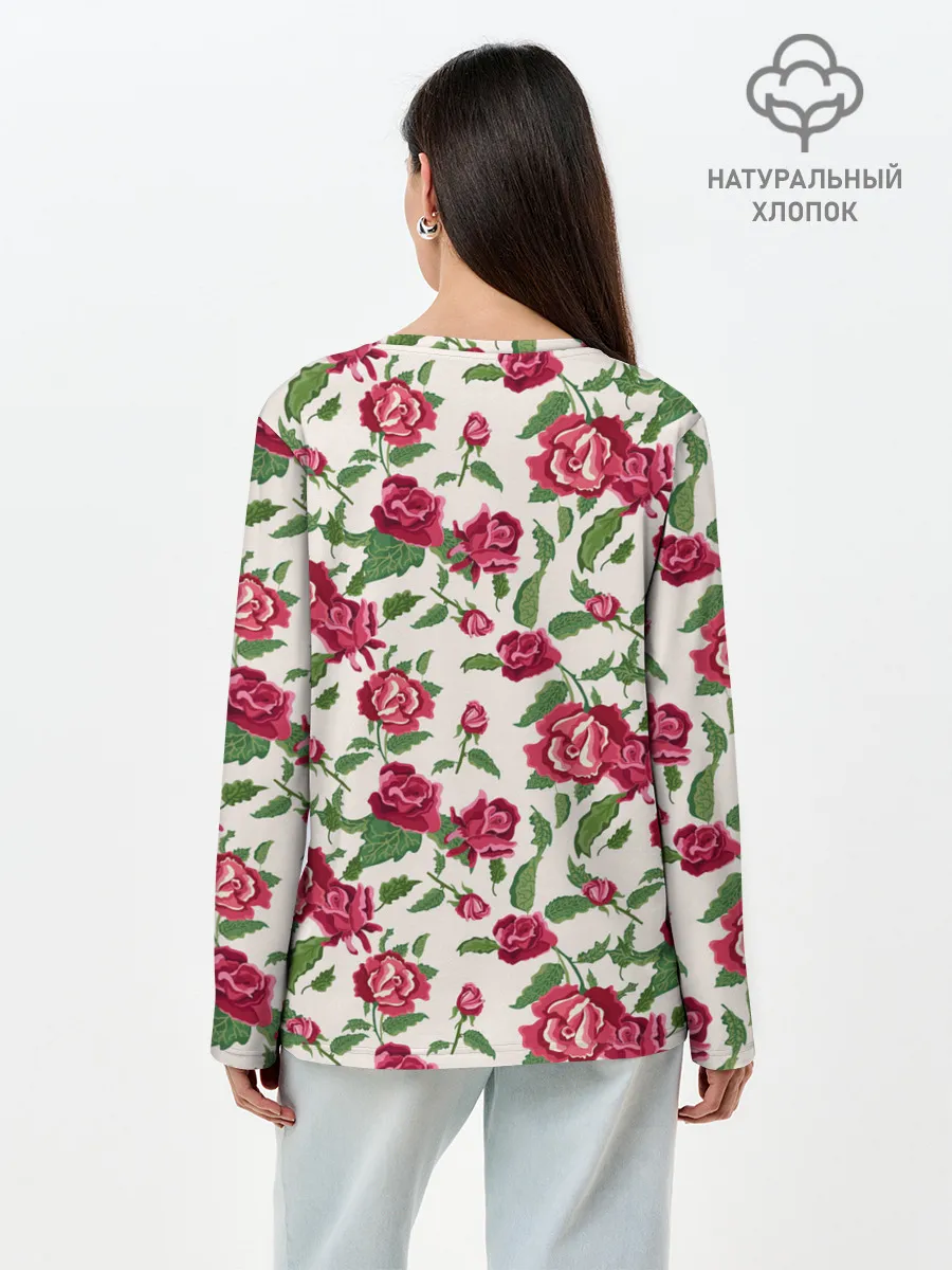 Лонгслив женский. Хлопок / Цветочный узор