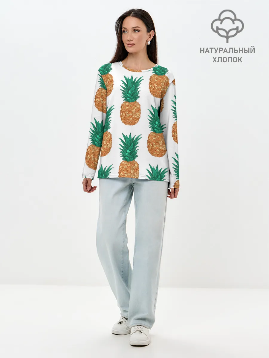 Лонгслив женский. Хлопок / Ананасовый арт