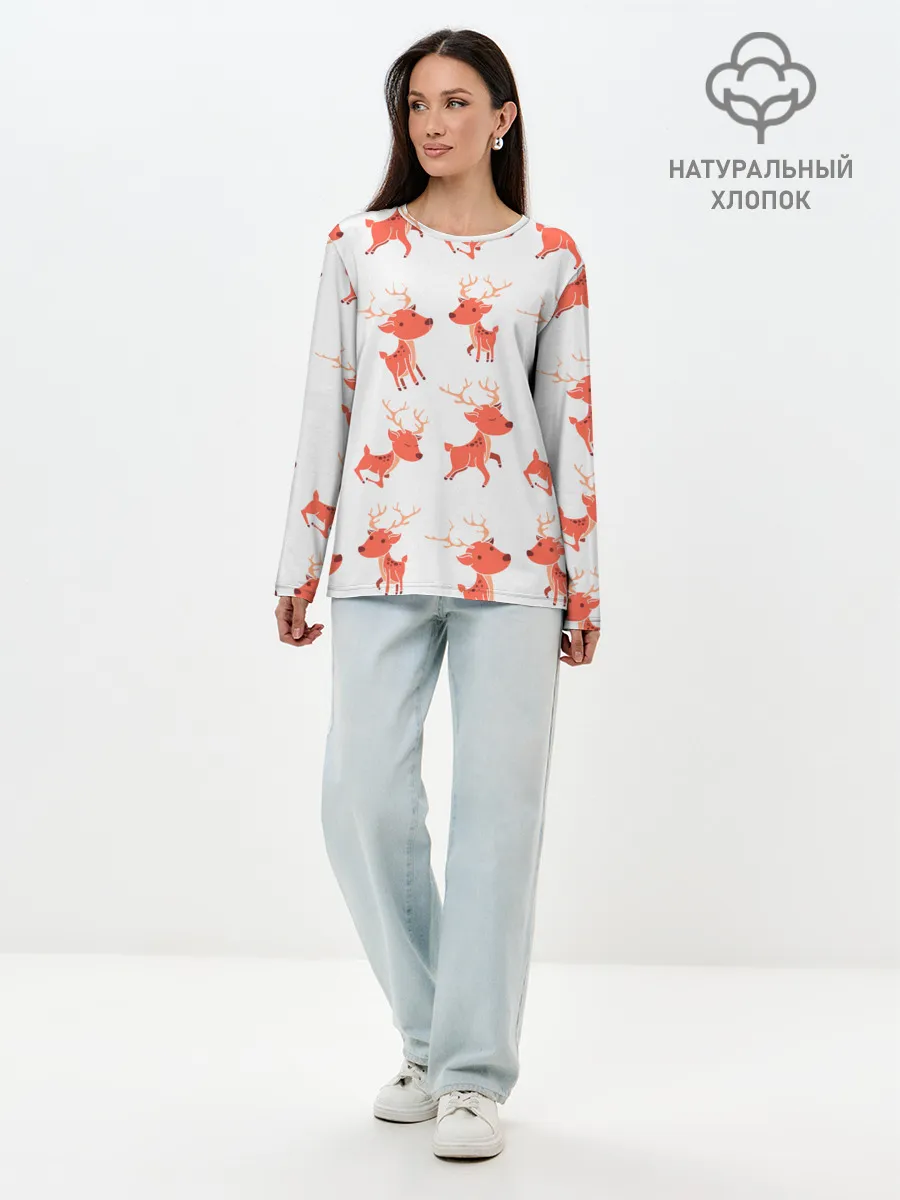 Лонгслив женский. Хлопок / Милый олень