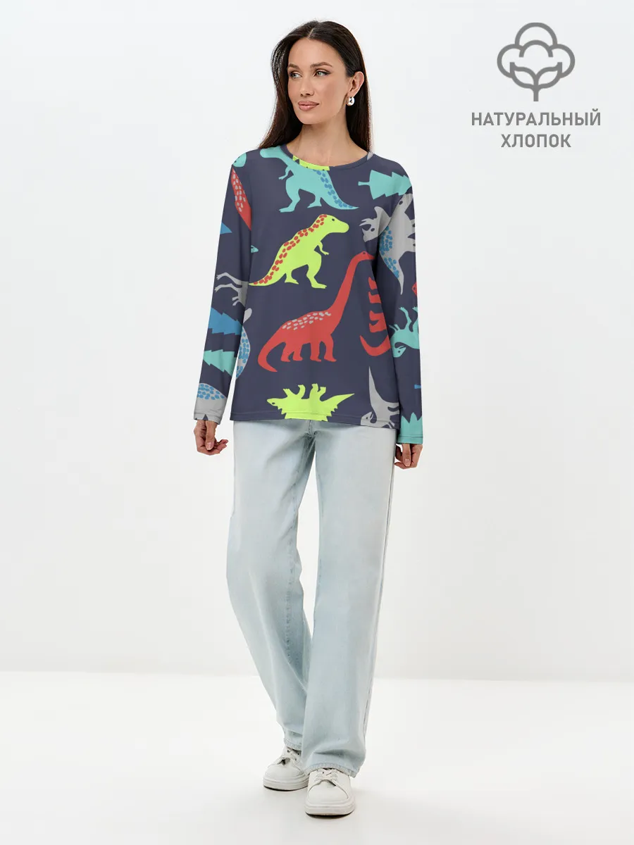 Лонгслив женский. Хлопок / Динозавры