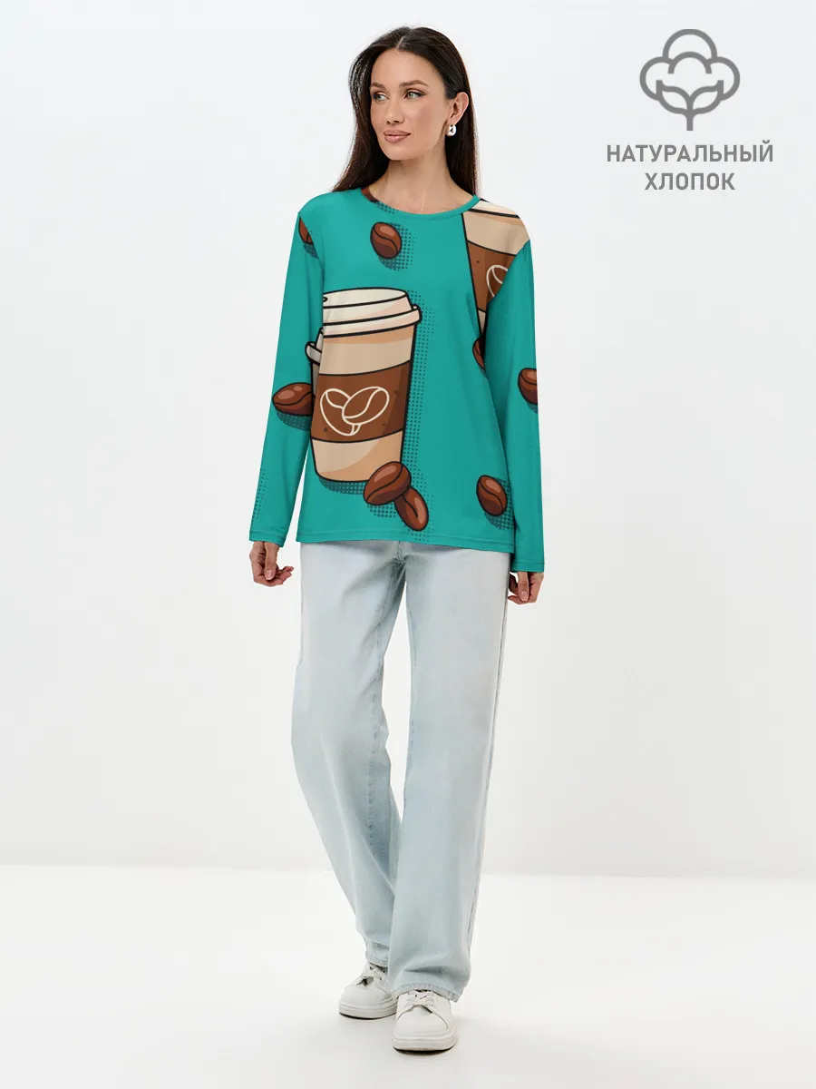 Лонгслив женский. Хлопок / Я ЛЮБЛЮ КОФЕ | I LOVE COFFEE