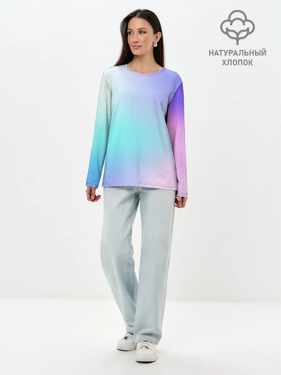 Лонгслив женский. Хлопок / небесно голубой градиентный