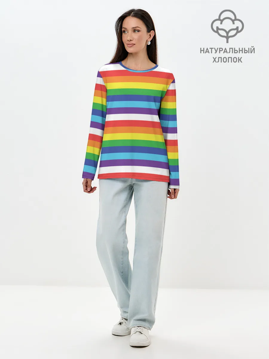 Лонгслив женский. Хлопок / Радужные полосы