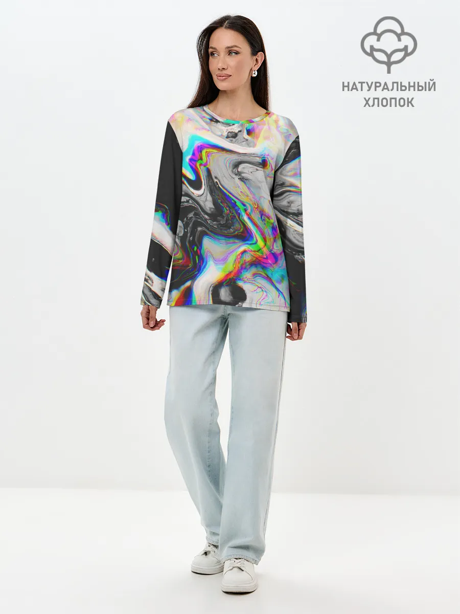 Лонгслив женский. Хлопок / DIGITAL ABSTRACT GLITCH | ГЛИТЧ