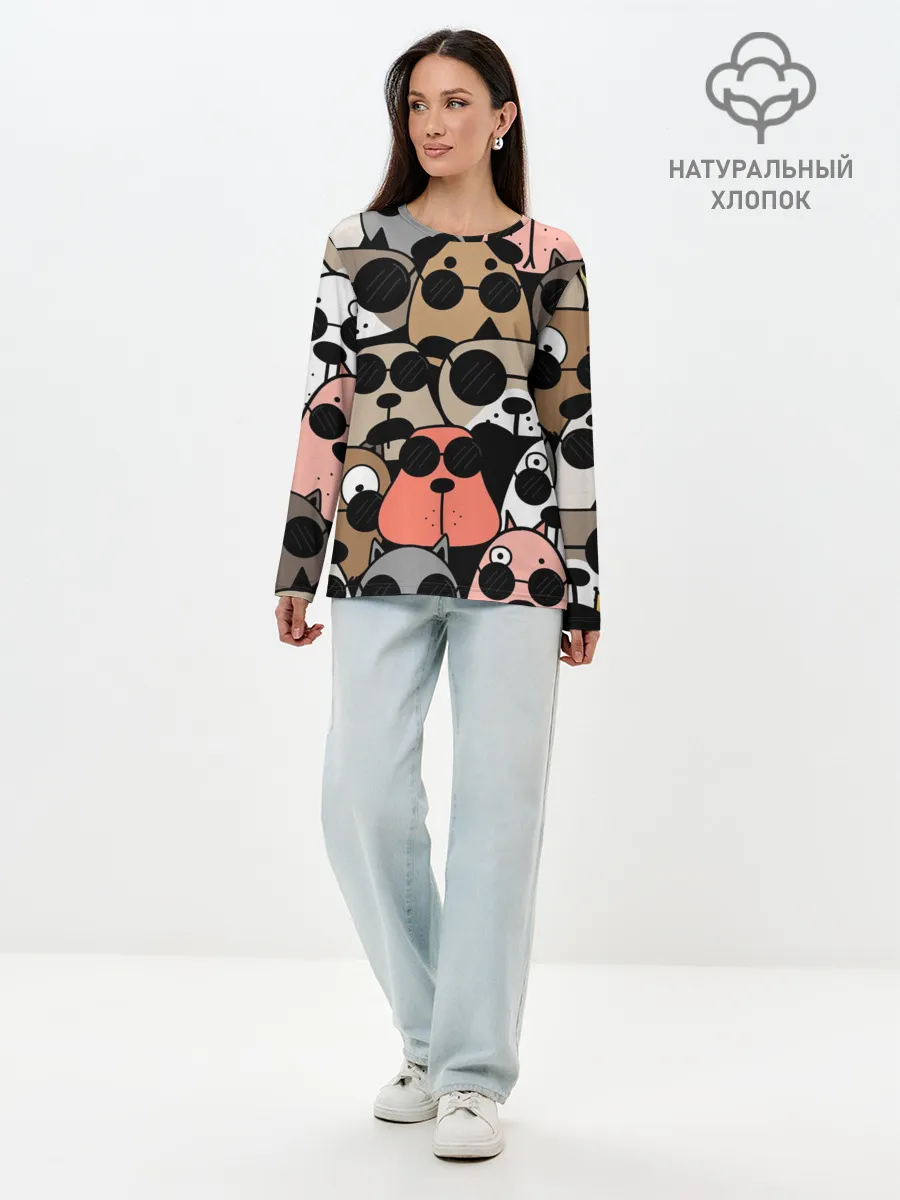 Лонгслив женский. Хлопок / Серьезные псы