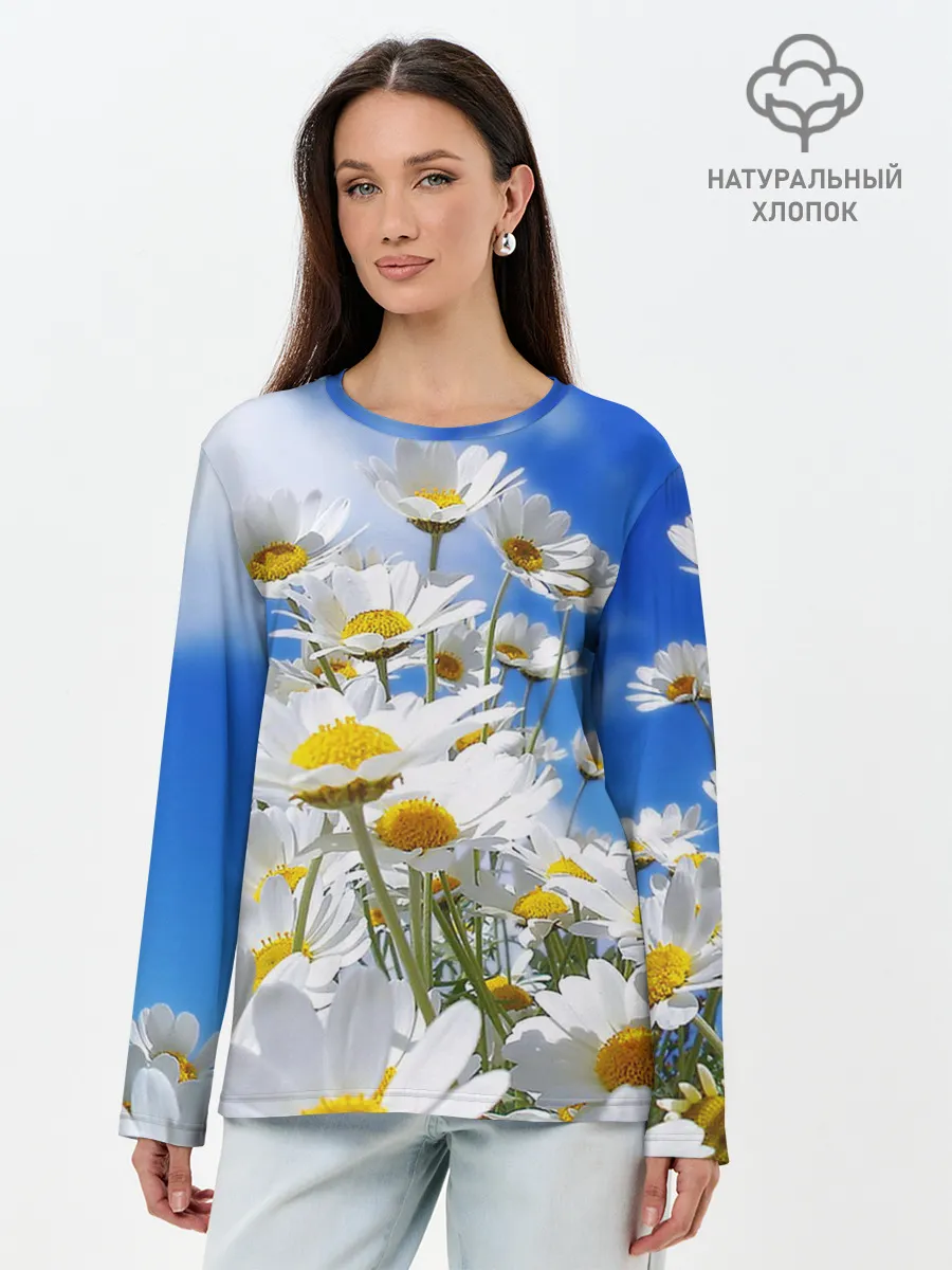Лонгслив женский. Хлопок / Ромашки