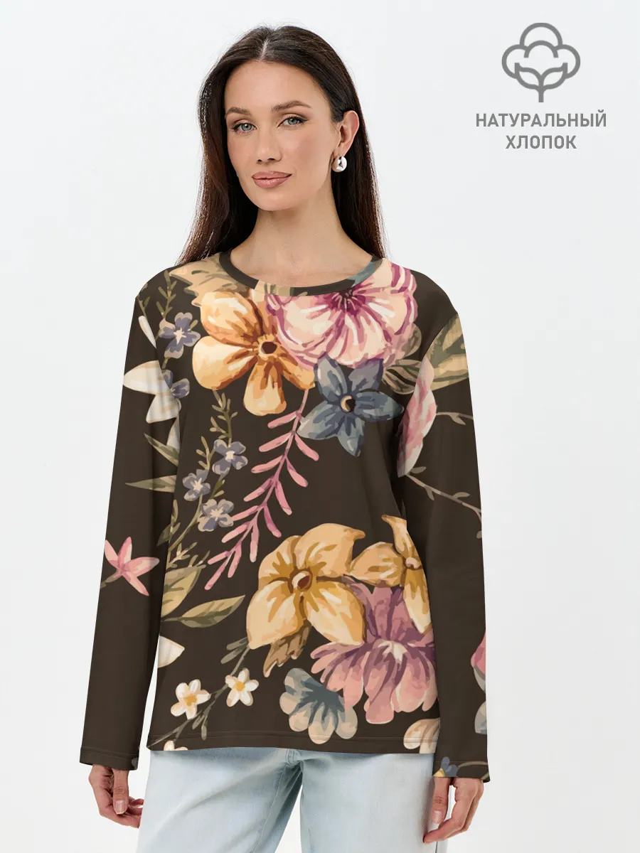 Лонгслив женский. Хлопок / цветы