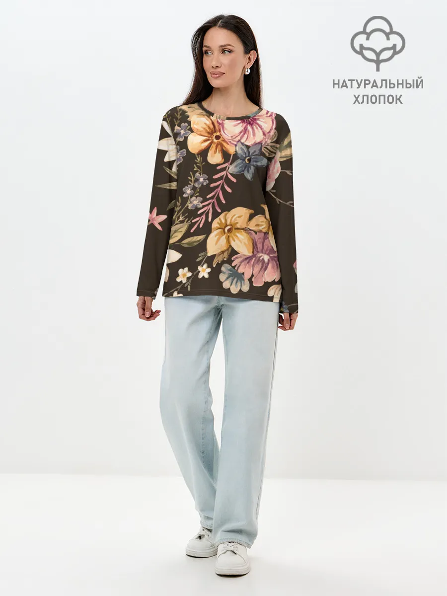 Лонгслив женский. Хлопок / цветы