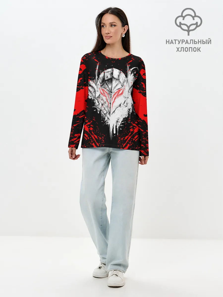 Лонгслив женский. Хлопок / Берсерк маска белая