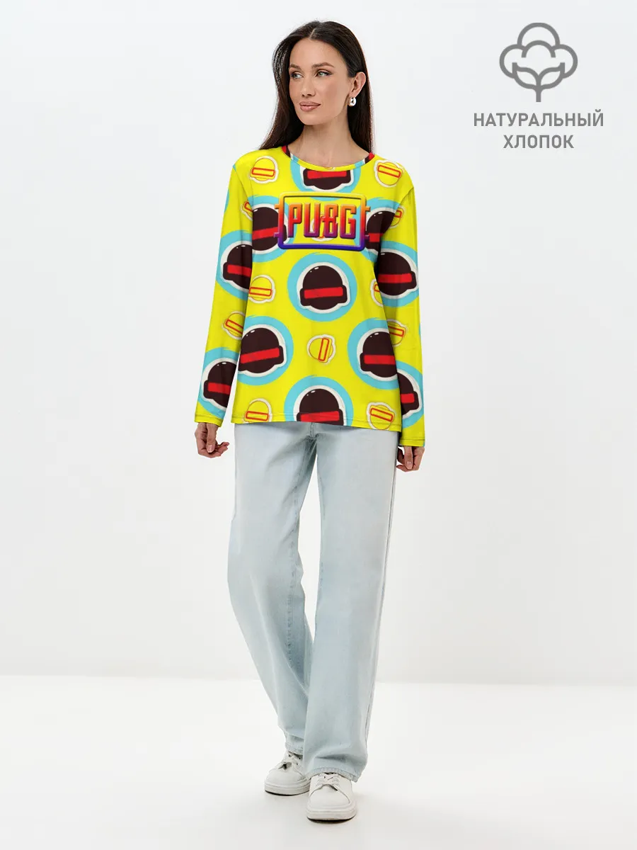 Лонгслив женский. Хлопок / PUBG | YELLOW