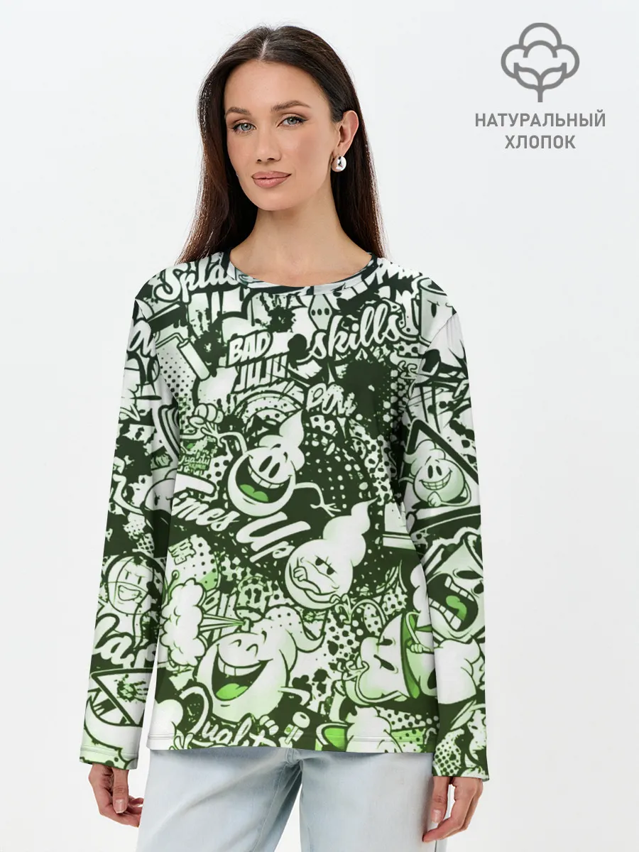 Лонгслив женский. Хлопок / Граффити