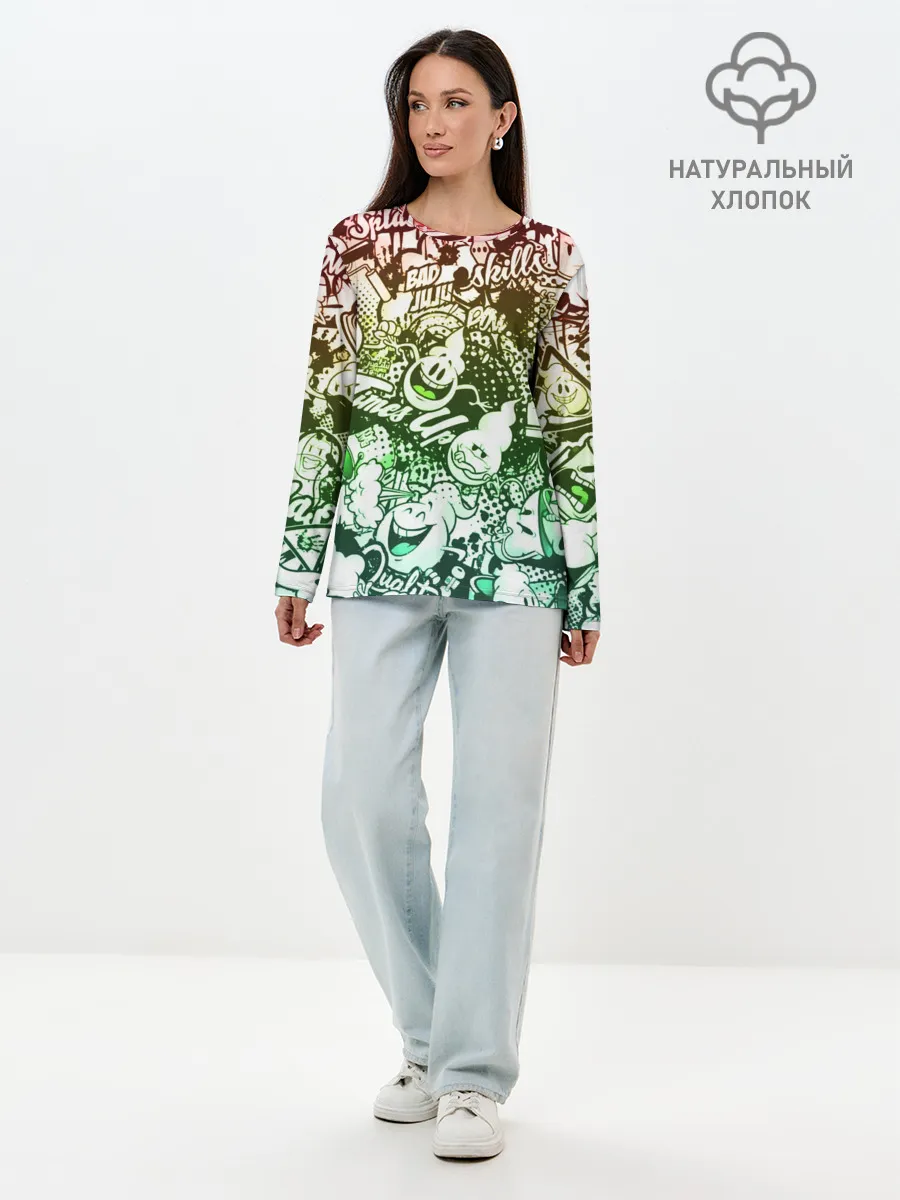 Лонгслив женский. Хлопок / Граффити