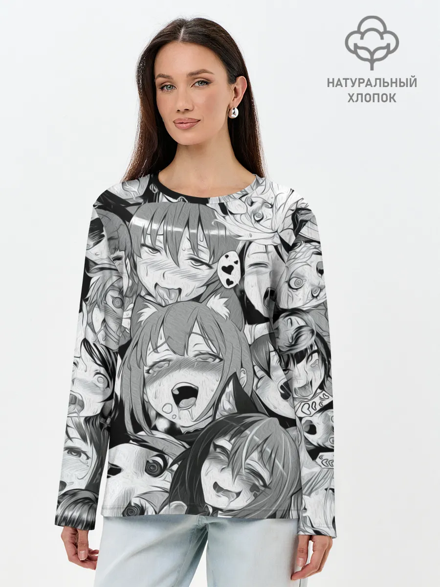 Лонгслив женский. Хлопок / AHEGAO monochrome