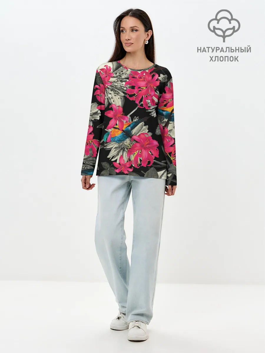 Лонгслив женский. Хлопок / Цветы