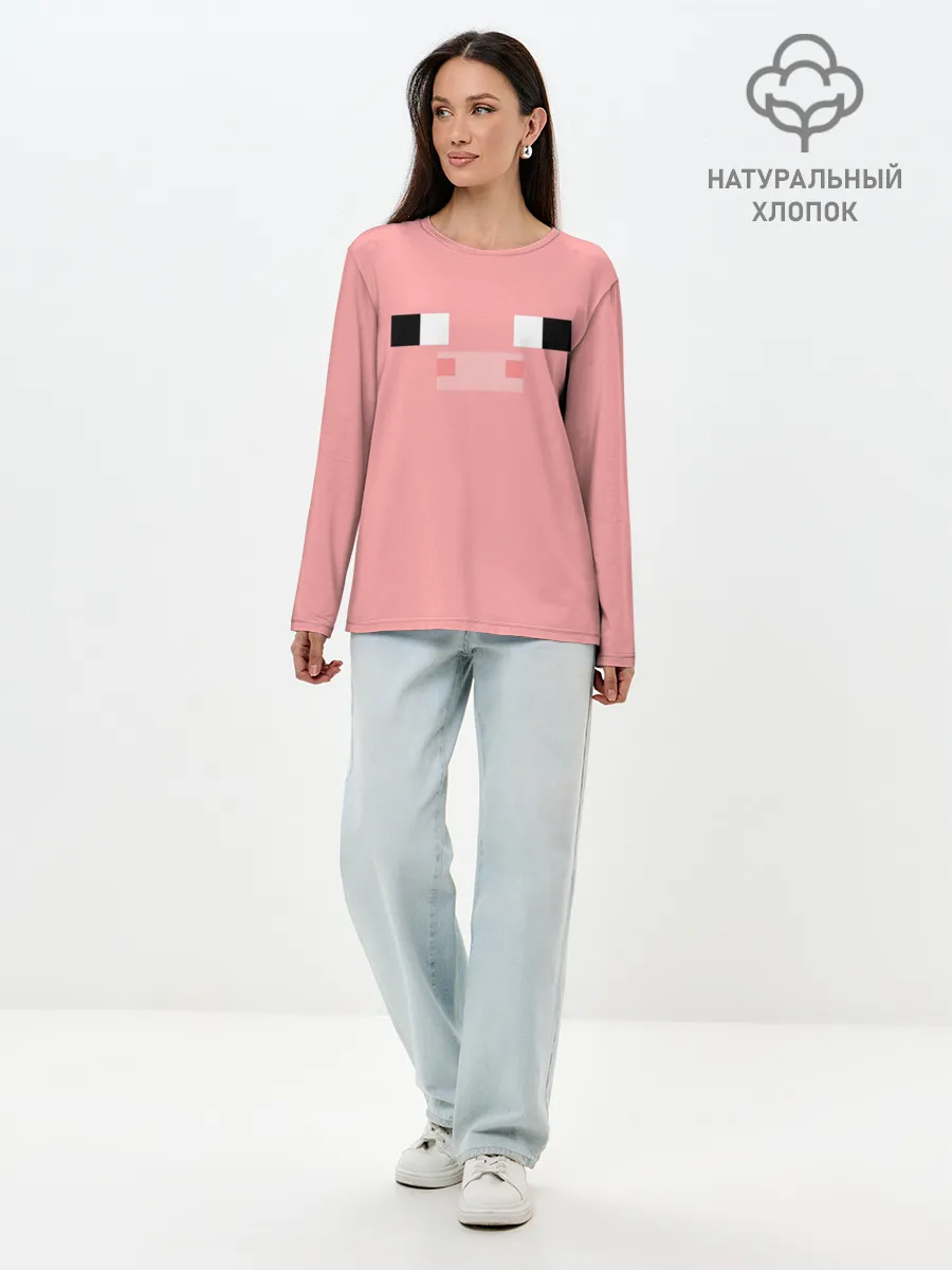 Лонгслив женский. Хлопок / Minecraft Pig