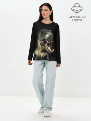 Лонгслив женский. Хлопок / Динозавр T-Rex