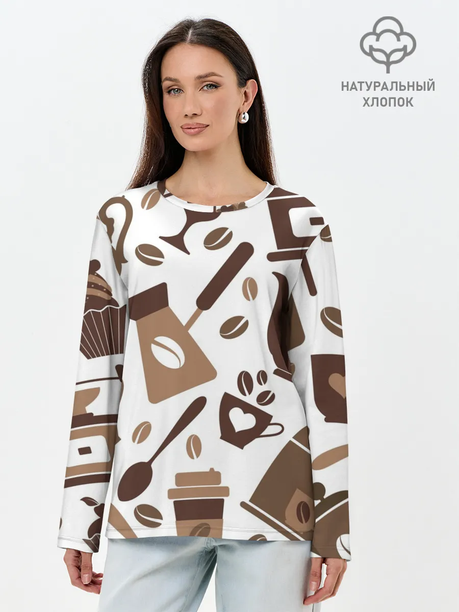 Лонгслив женский. Хлопок / coffee