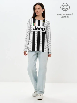 Лонгслив женский. Хлопок / Ювентус в сетку