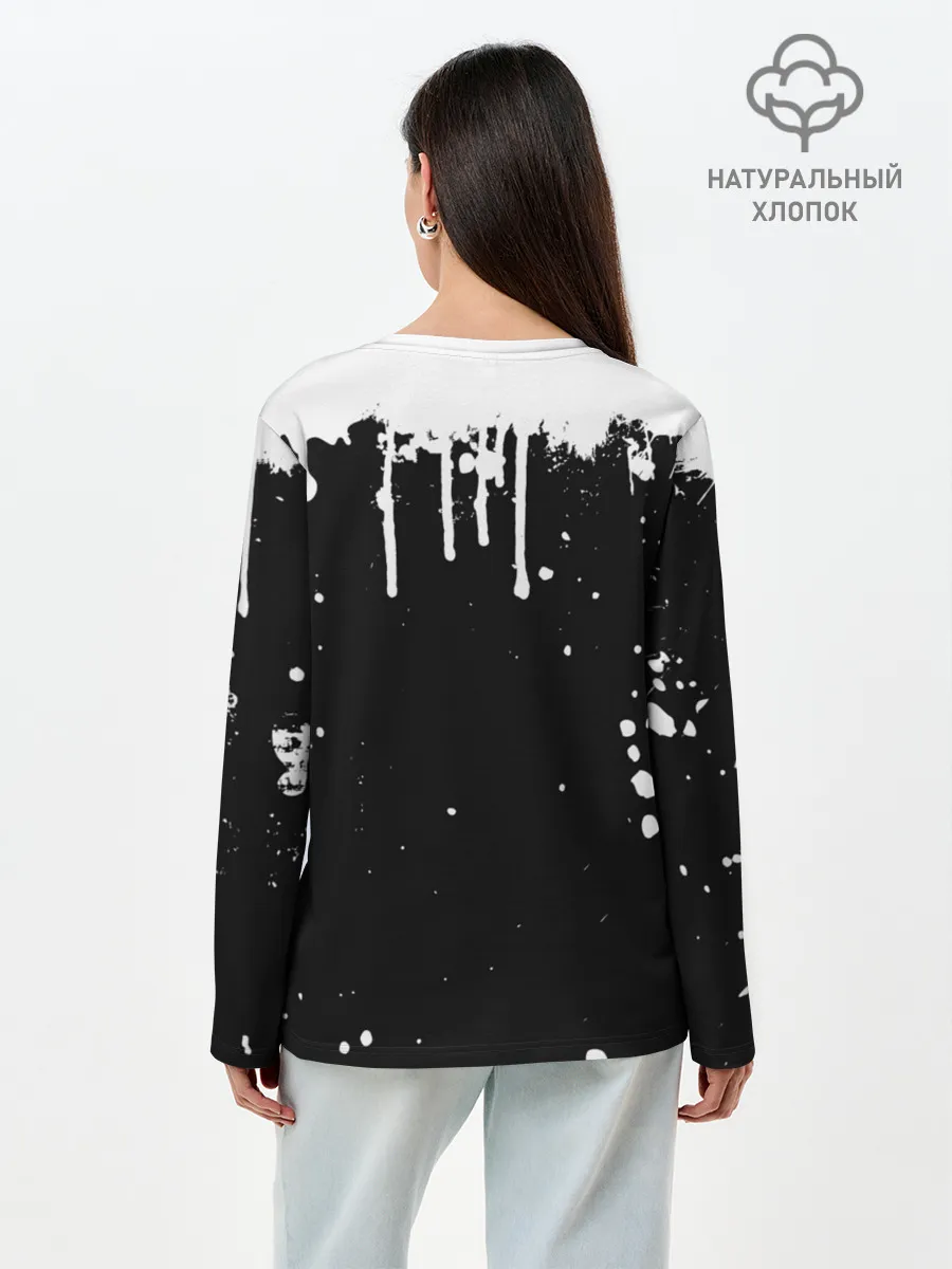 Лонгслив женский. Хлопок / Ахегао лицо чб